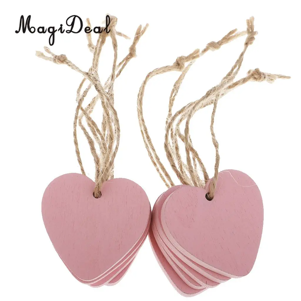 MagiDeal 10 Pieces Painted Wood Heart Tags Hanging Craft DIY Home Decorations pink Wind Chimes Hanging Tags Wedding Decoration
