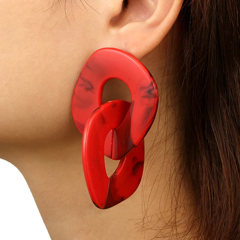 Personality Geometric Acrylic Big Drop Earrings Multi-layer Chain Link Dangle Resin Classic Fashion Jewelry For Women | Украшения и