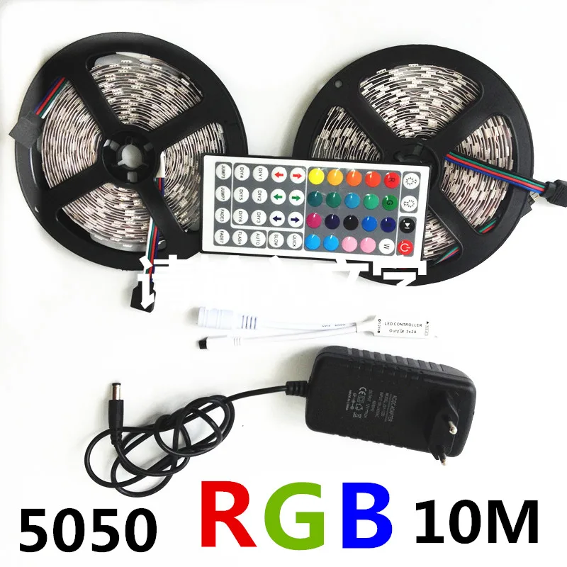 SMD RGB Светодиодные ленты Light 5050 2835 10 м 5 м светодиодные rgb светодиодов ленты светодиод лента Гибкая мини ИК-пульт DC 12 В адаптер Комплект