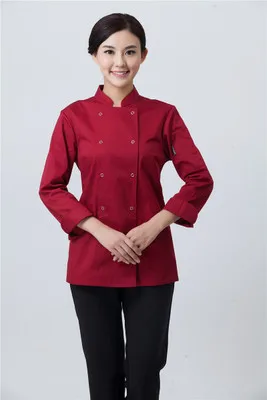 Высокого качества с длинными рукавами повара Кухня цвета униформа повар Великобритании одежда ресторан шеф-повара одежда дамы chefwear Услуги - Цвет: women red