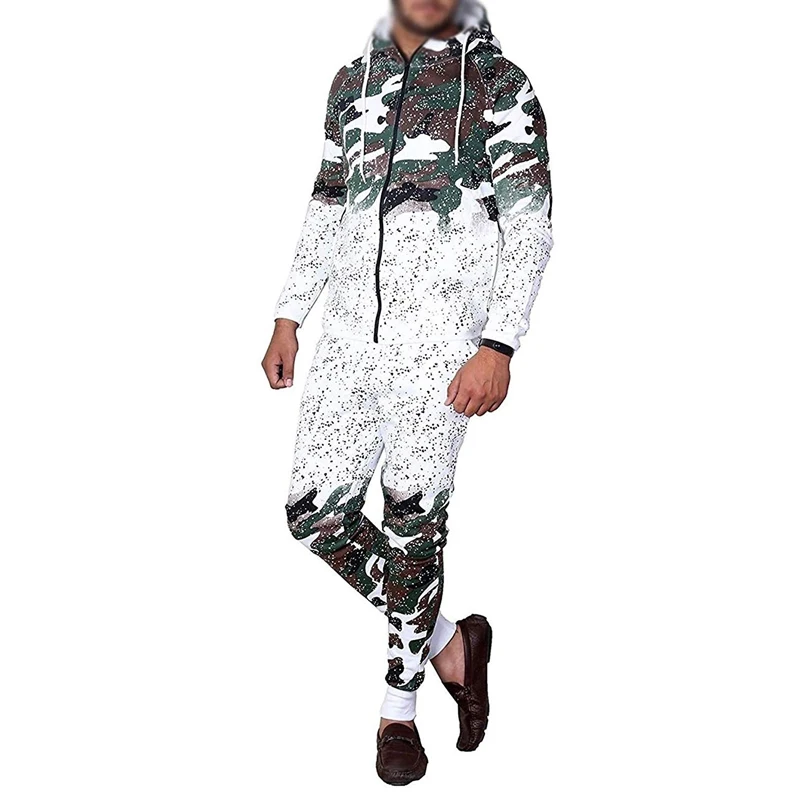 

ZOGAA Autumn 2 Pieces Set Casual Work Wear Cardigan Hooded Fashion Camouflage Print Male Hombre Tracksuit Sweat Suits Men