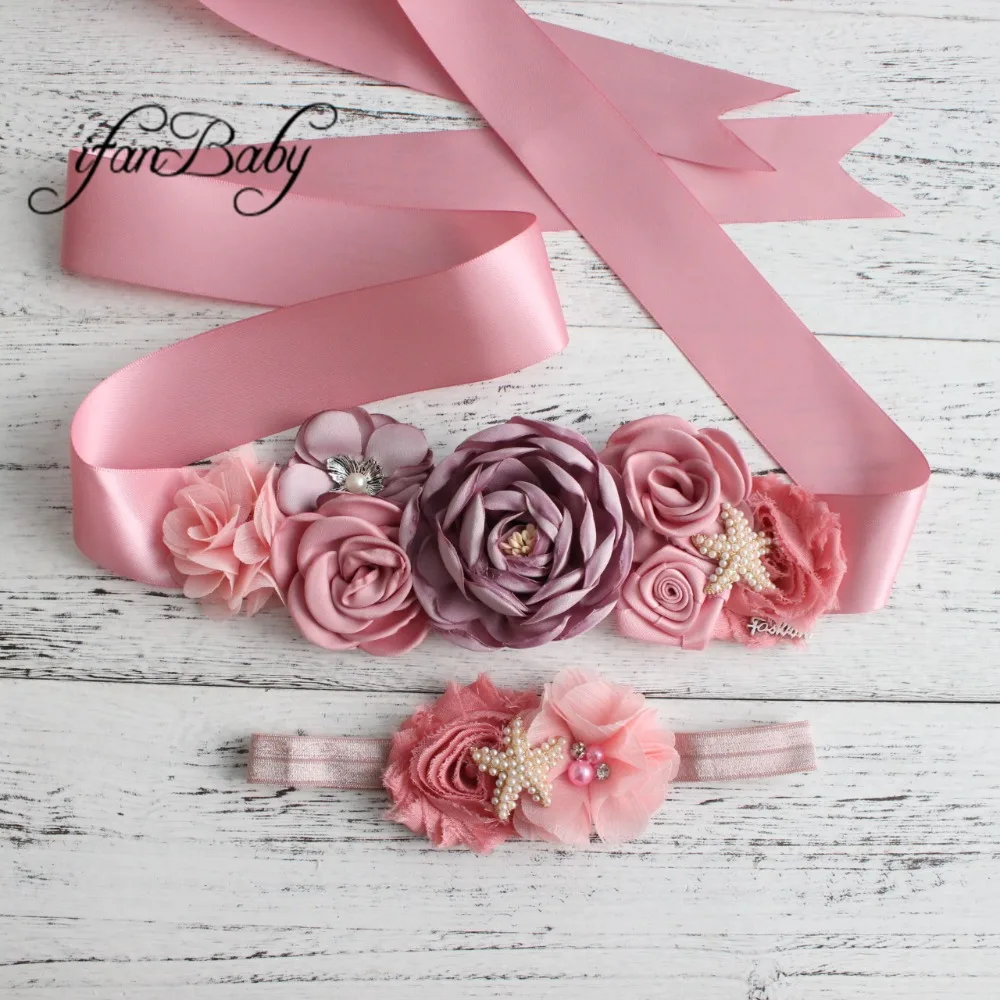 

Peach Beige sash belt Beach Flower Sash for Bridal wedding Belt Maternity WOMEN flower belt