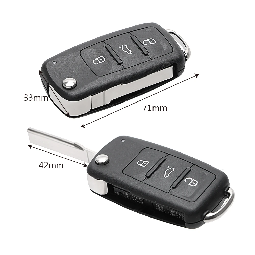 3 Buttons Car Key Shell Remote Flip for Beetle/Caddy/Eos/Golf/Jetta/Polo/Scirocco/Tiguan/Touran/UP For VW Blank Keys Cover Case key case cover key case flip key fob shell car key shell