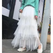 Новое поступление, Весенняя стандартная юбка длиной до щиколотки, фатиновая юбка принцессы, гофрированные длинные юбки для женщин