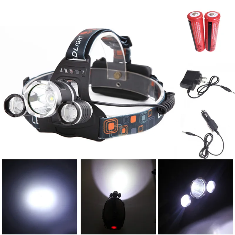 3000LM LED Headlamp 4 Modes Rechargeable Headlight Head Lamp Spotlight For Hunting Charger 2 PCS 18650