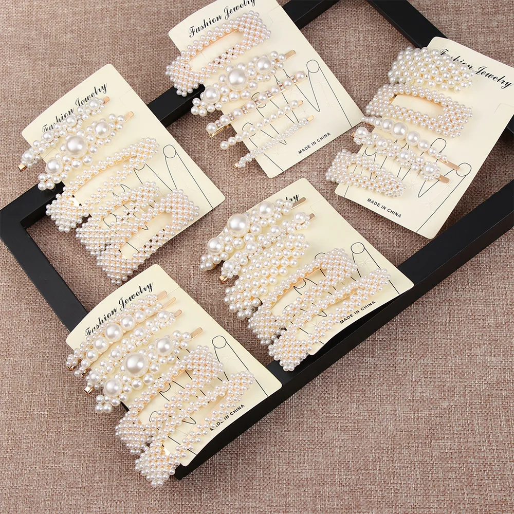 

1Set Imitiation Pearl Barrettes Korean INS Vintage Hair Styling Metal Full Pearl Hairpins Simple Hair Clips Headwear Accessories