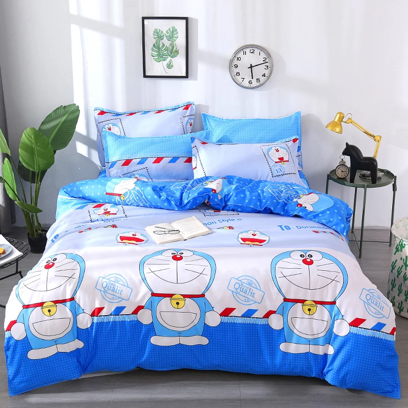 Домашний текстиль с изображением мультфильма персонажа дораэмона постельных принадлежностей Chidren полиэстер синий постельное белье, включая пуховое одеяло простыня наволочка