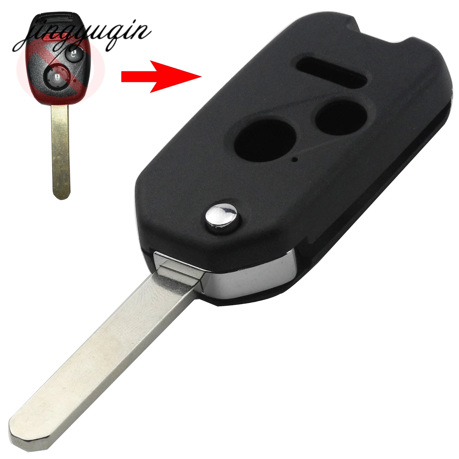 

jingyuqin 10pcs/lot 2 BTN + Panic Modified Key Fob Shell For Honda Odyssey Rigeline Accord 3 Button Remote Flip Keychain Case