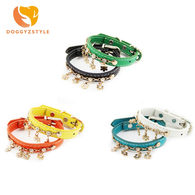 

Bling Rhinestone Pendant Cat Dog Collar PU Leather Collar for Small Medium Kitten Dogs Chihuahua Yorkie 6 Colors DOGGYZSTYLE
