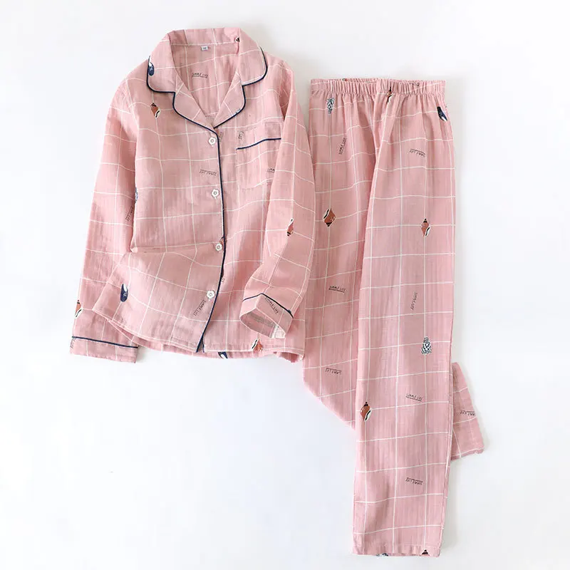 Корейский свежий кленовый лист пижамы наборы для женщин марля хлопок с длинным рукавом Повседневная одежда для сна женские пижамы Лето Горячая Распродажа - Цвет: NTZ-1
