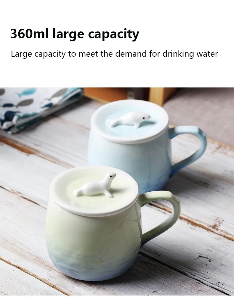 HOMIE lovely Gradient animal Cup Coffee Mug Large 300ml Whale With lid Mugs creative Drinkware Tea milk Cup Novelty Newlywed couple2_
