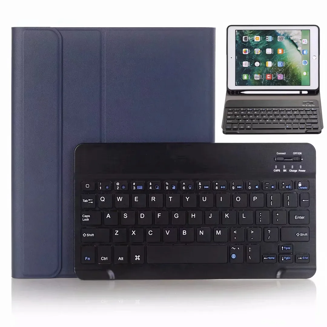 6-в-1 Для iPad 9,7 A1893 A1954 A1822 A1823-Printed Smart Cover чехол+ Bluetooth клавиатура+ сумка+ ручка-стилус+ Защитная пленка на экран+ влажные салфетки - Цвет: WITH PENCIL HOLDER