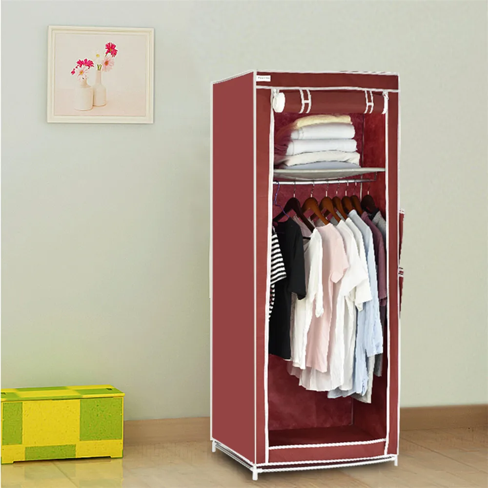 Finether Non-Woven Fabric Single Wardrobe with Side Pockets,Portable Clothes Closet Wardrobe Non-woven Fabric Storage Organizer07