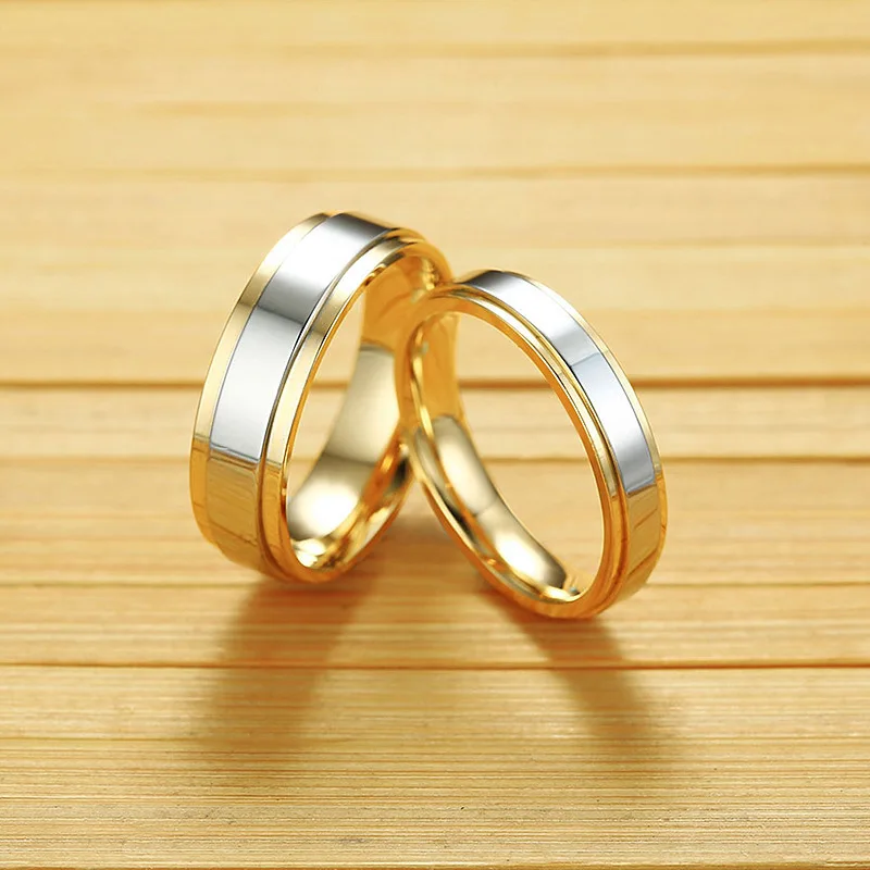 Fashion Gold Color Rings For Women Jewelry Stainless Steel Wedding Party Men Ring Lover's Couple Rings Unisex Wholesale