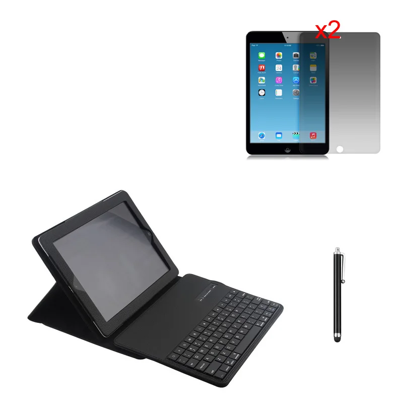 Removable Wireless Bluetooth Russian/Spanish/Hebrew Keyboard Stand Leather Case +2x Clear Films+ Pen For Apple iPad 2 3 4 Tablet