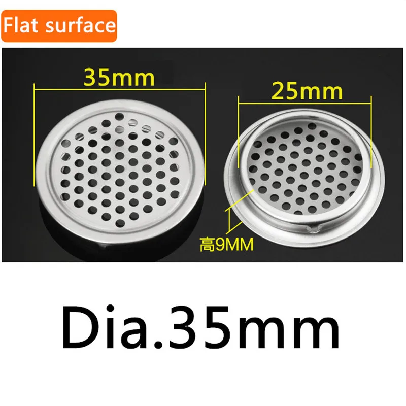 5 шт./лот вентиляционная решетка для шкафа Сетчатое отверстие круглая нержавеющая сталь плоская поверхность выпуклая поверхность режущее отверстие 5 размеров - Цвет: Flat Dia.35mm