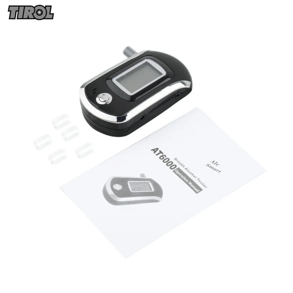 Wine Alcohol Tester Meter Police Tool Car Detector Digital LCD Screen Breath Breathalyzer AT6000 Bafometro with 5 Mouthpieces
