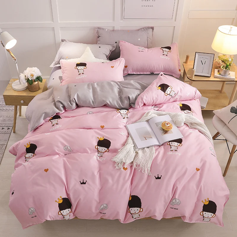 Pink Double Bed Winter Thickening Letter Dream Duvet Cover+ Bed Flat Sheet+ Pillow Case Twin Full Queen King size