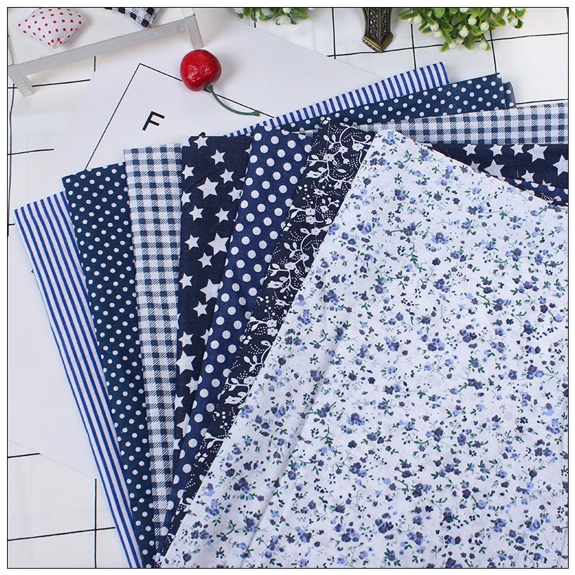 

7Pcs/Lot,100% Cotton Plain Blue Print Style Printed Quilted Fabrics Set,Textile Patchwork,Fabric for Sewing,Tissue,Cloth,Tilda