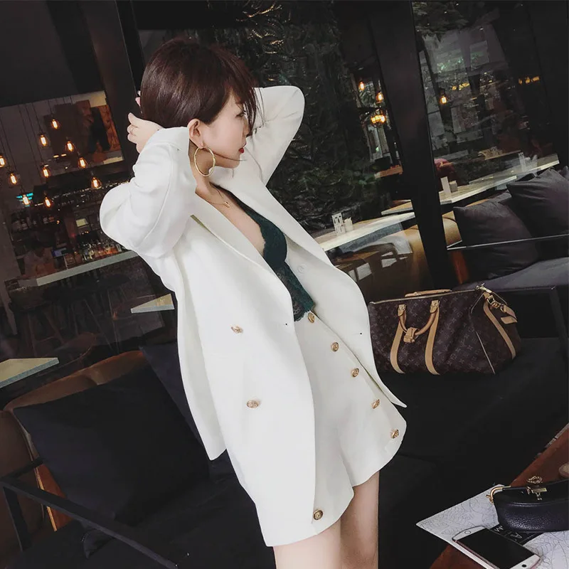 Set female temperament suit shorts two-piece 2019 spring and autumn new solid color temperament wild solid color women's clothes