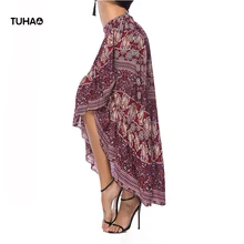TUHAO Drawstring кимоно печати Асимметричный юбки для женщин для спереди разделение пикантные богемные летняя юбка пляжного отдыха TX2765