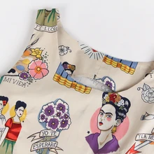 vintage 50s Frida Kahlo rockabilly women summer dress 2016 plus size clothing Audrey hepburn Floral robe Retr