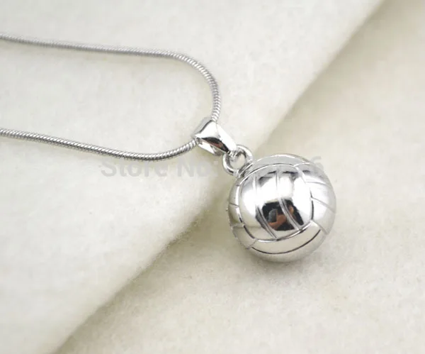 

A1103 10pcs a lot hot sale rhodium plated fashion 3D volleyball with snake chain sports necklace