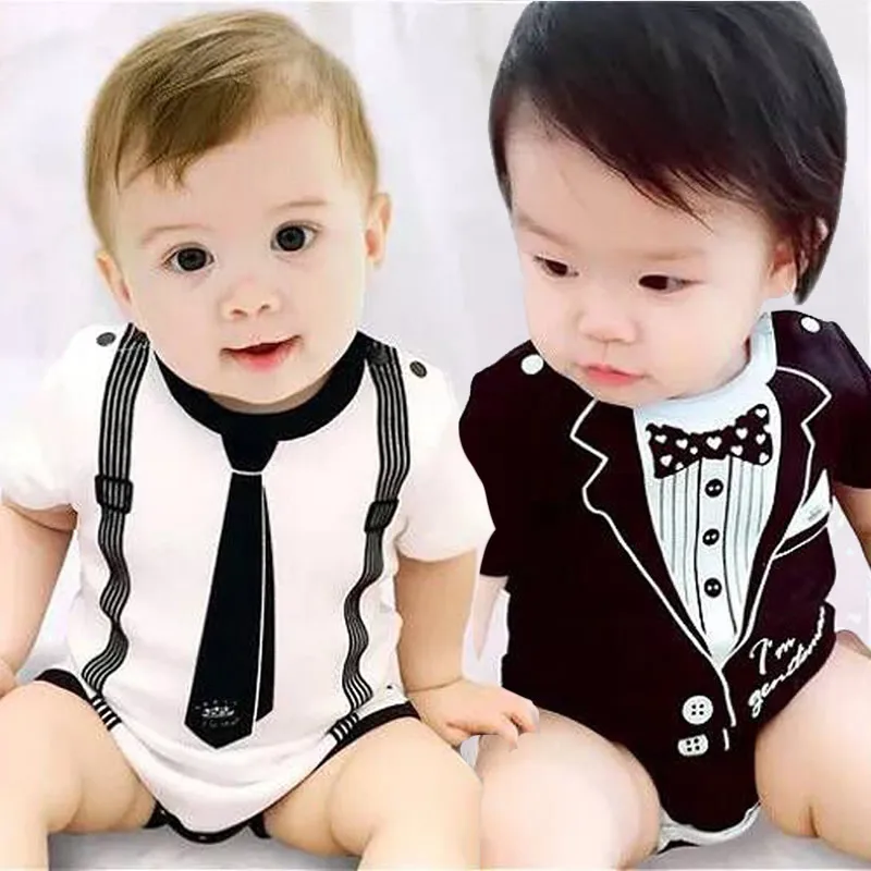 

Baby Boy Suit Modeling Romper Infant Bib Bow Print Triangle Jumpsuit New Born Daily Onesie Summer Toddler Climbling Clothing