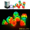 Bescon Fantasy Rainbow Glowing Polyhedral Dice 7pcs Set MIDNIGHT CANDY, Luminous RPG Dice Set Glow in Dark,Novelty DND Game Dice 1