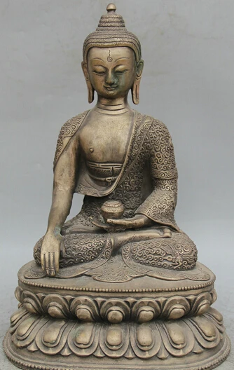 

JP S0524 20" Tibet Tibetan Buddhism Silver Seat Shakyamuni Amitabha Buddha Bowl Statue