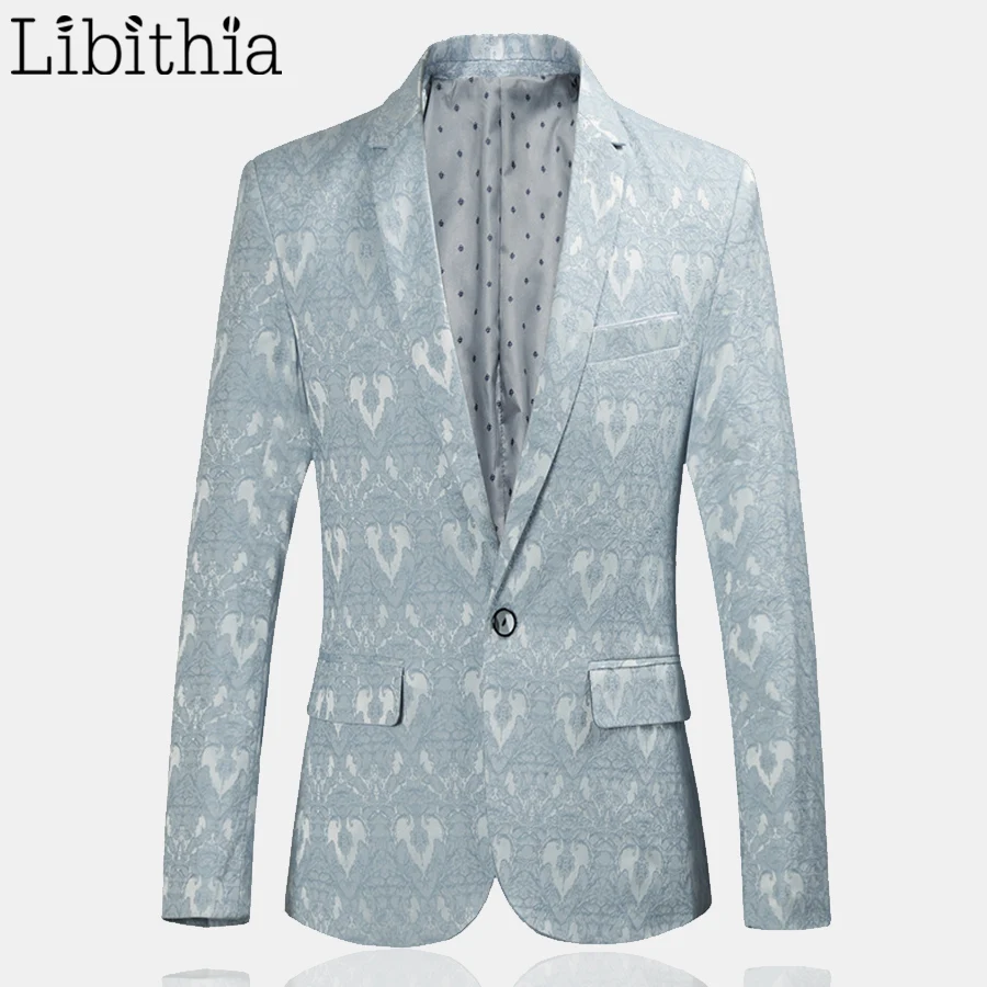 

Men Casual Pattern Blazer Slim Fit One Button Suit Jackets Party Menswear Blaser Masculino Blue Black Khaki Clothes Male F034