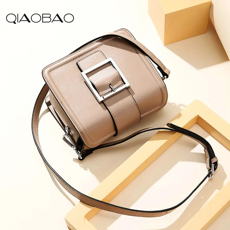 

QIAOBAO 100% Cowhide Leather Small Flap Bag Mini Square Bag Famous Brand High Quality Fashion Lady Messenger Bag Hasp Bag