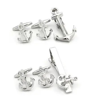 

10sets/lot Silver Classic Vintage Cufflinks&Tie Clip Set Ship Anchor Cuff Links Necktie Clip Tie Pin Bar Set Men's Jewelry