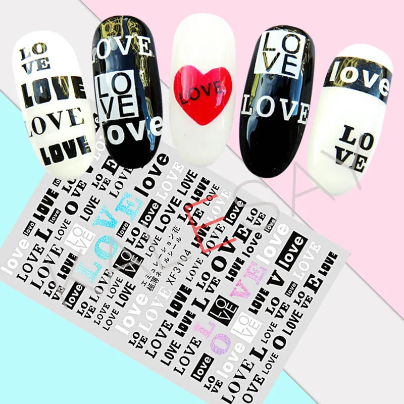 Text Tag LOVE Nail Sticker Decoration Back Glue Letter Love Label Decals Manicure Design Forever Young Stickers for Nails Foil