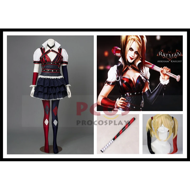 

Best Set~ Batman Arkham Knight Harley Quinn Cosplay Costume & Wig & Baseball Bat