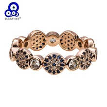 Женские медные кольца Lucky Eye круглые с микро кубическим цирконием