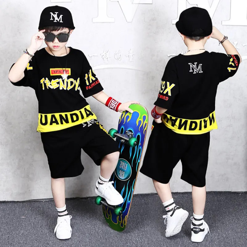 

Boys Children's Clothing Suit Summer White Short-sleeved Korean Version of The New Round Neck Hood 2019 Trendy Set Two-piece