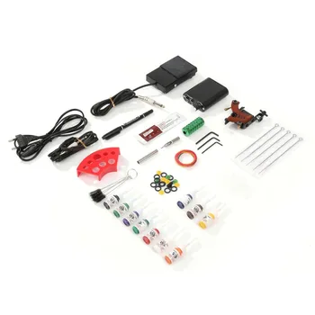 

Complete Tattoo Kits Professional Gun Machine Power Pedal 10 Color Ink Sets Nutrition Disposable Needle Gripping Tip EU Plug NEW