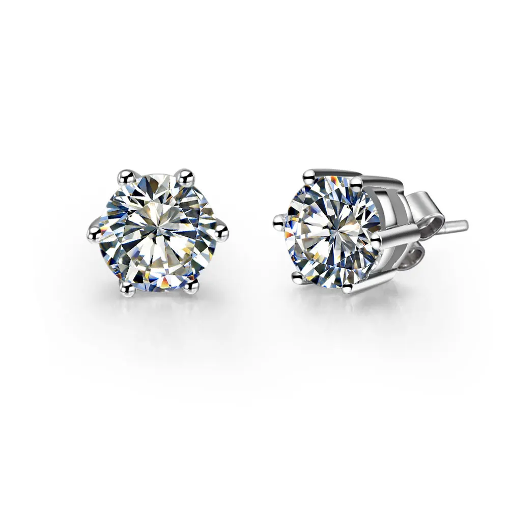 

Test Positive Authorized 6.5MM 1Ct each D VVS1 Moissanite Diamond Stud Earrings Solid Platinum 950 Earring Classical