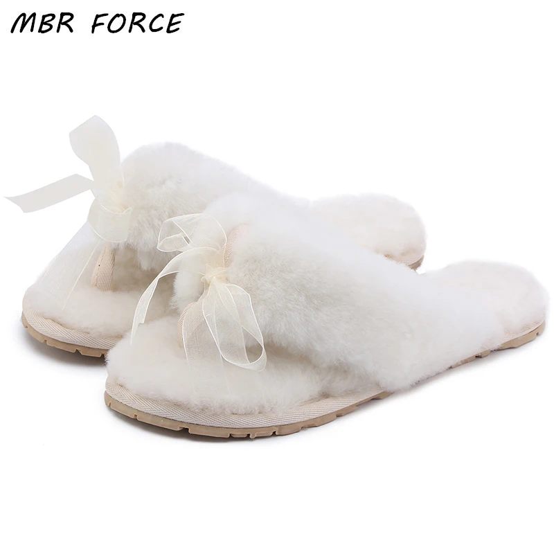 online MBR FORÇA Natural da pele de Carneiro Chinelos Em Casa Moda Mulheres Indoor Chinelos De Pele do Inverno de Lã Quente Chinelo Chinelos Em Casa Da Senhora