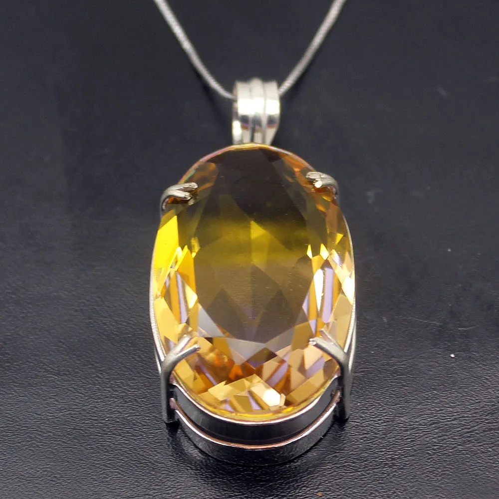 Charming 925 Sterling Silver Color Oval Honey Dichroic Glass Pendant