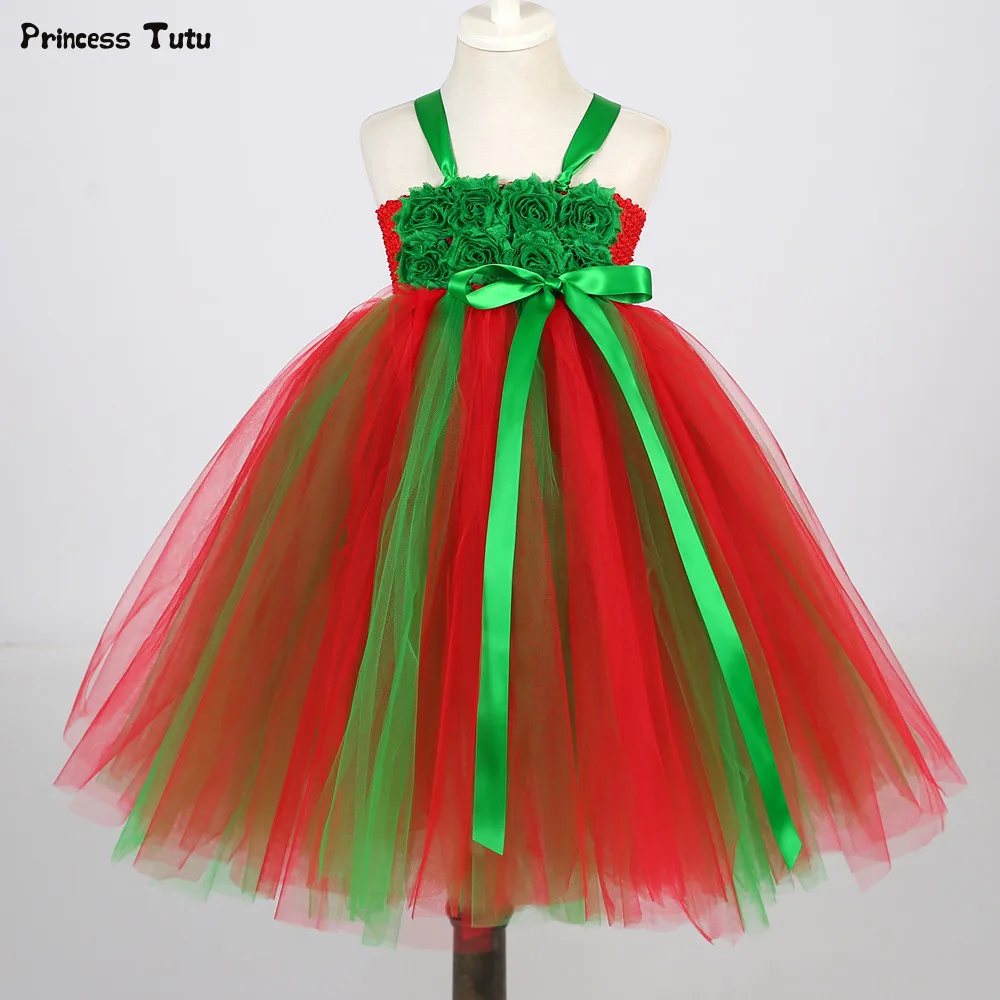 Детское рождественское платье для девочек, одежда, костюм на Рождество, платье-пачка с цветочным рисунком для маленьких девочек, детские тюлевые праздничные платья, рождественские Бальные платья