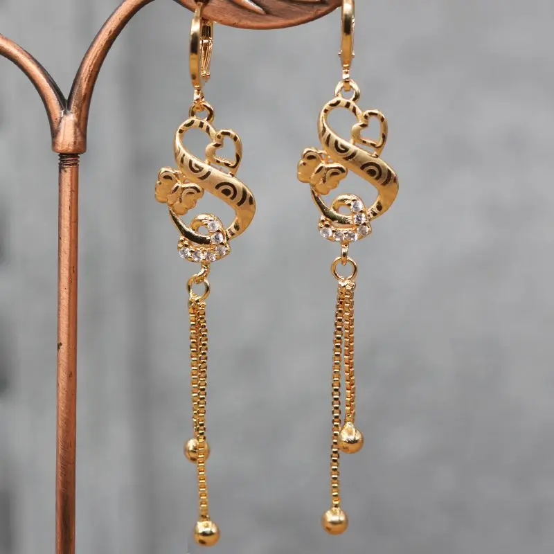 

New Luxury Long chain Earrings for Women Gold Color Drop Earring with white Zircon Trendy Jewelry for Party Wedding Anniversary