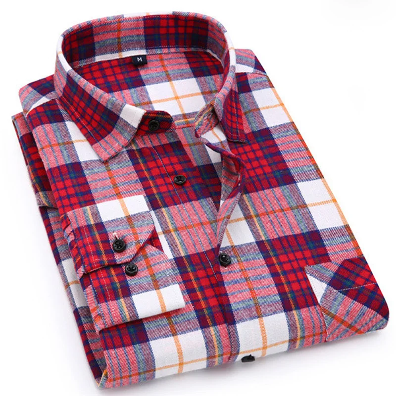 2019 New Men's Plaid Flannel Shirt Slim Fit Soft Comfortable Spring Male Brand Men Business Casual Long-sleeved Shirts 4XL | Мужская