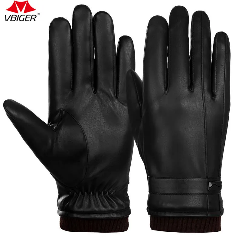 

Vbiger Men PU Leather Touch Screen Gloves Winter Warm Gloves Thick Warm Cycling Mittens Sports Gloves for Men Black