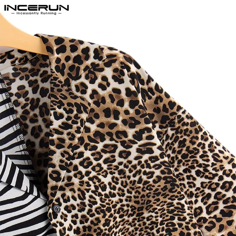 INCERUN Новая мода короткий рукав животных Leopard Футболка с принтом Для мужчин с лацканами шеи Прохладный разнотканные Топы уличная рубашка Для