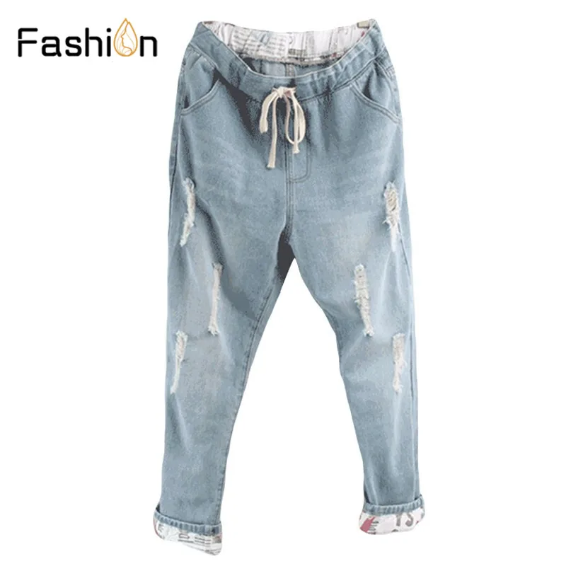 2018 Boyfriend Denim Jeans for Women Mid Waist Straight Pants Woman Ladies Ripped Loose Mom Jeans Girls Jean Pants Plus Size