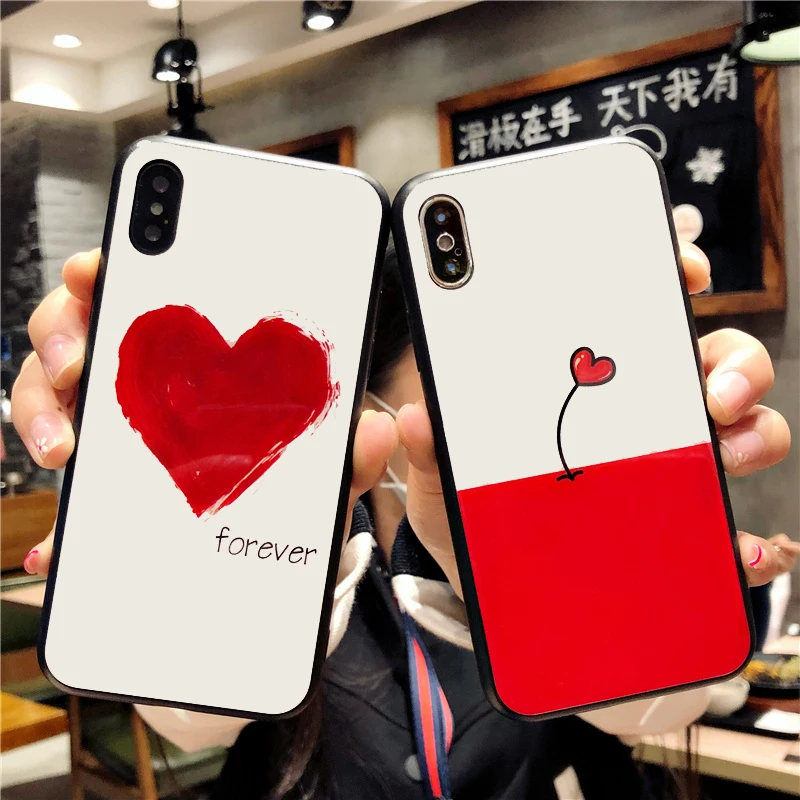 

KISSCASE Love Heart Phone Case For iPhone 7 8 Plus X Cute Tempered Glass Cases For iPhone 7 8 6 6S Plus Ultra Thin Back Covers