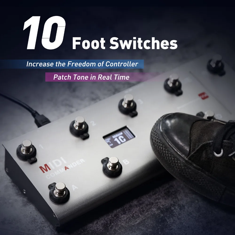 MIDI Commander Guitar Portable USB Midi Foot Controller With 10  Foot-switches 2 Expression Effect Pedal Jacks 8 Host Presets