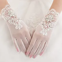 Великолепные Свадебные перчатки цвета слоновой кости на палец, Эластичные Свадебные перчатки из тюля, блестящие кристаллы, бусины, блестки, короткие женские свадебные перчатки